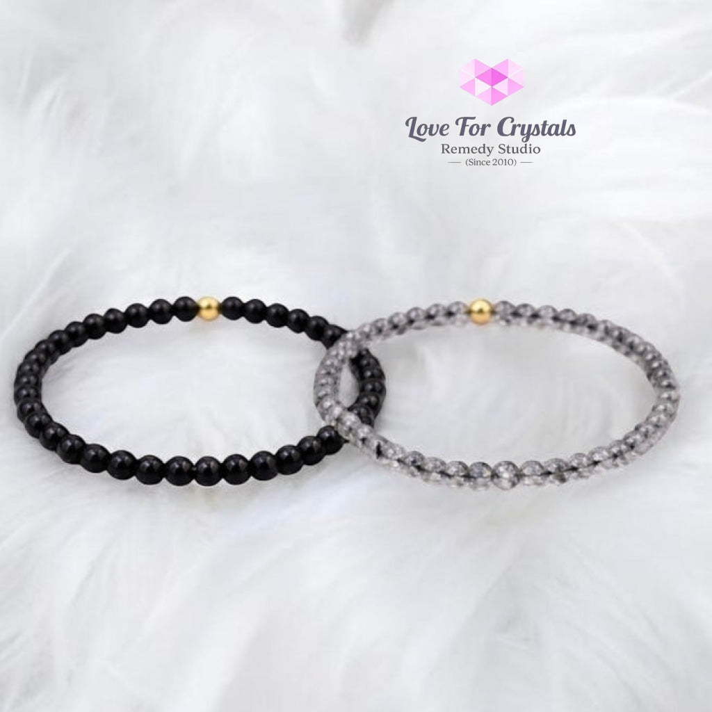 Daily Protection Duo Bracelet Set (4mm Black Tourmaline & Black Rutile with 14k gold filled) Encoded & Activated