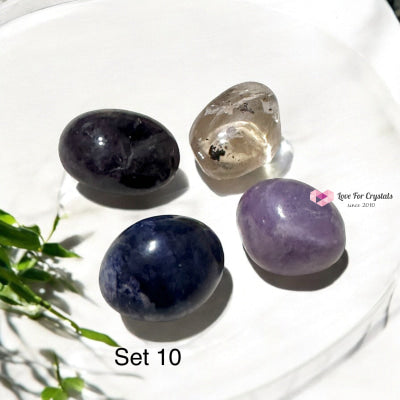 Digital Burnout Recovery Crystal Set (Amethyst Lepidolite Smoky Quartz & Blue Sodalite) 10 Sets