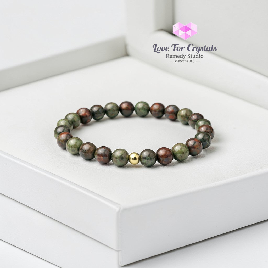 Dragon Bloodstone Courage & Determination 6mm Bracelet with 14k gold filled bead Bracelets & Bangles