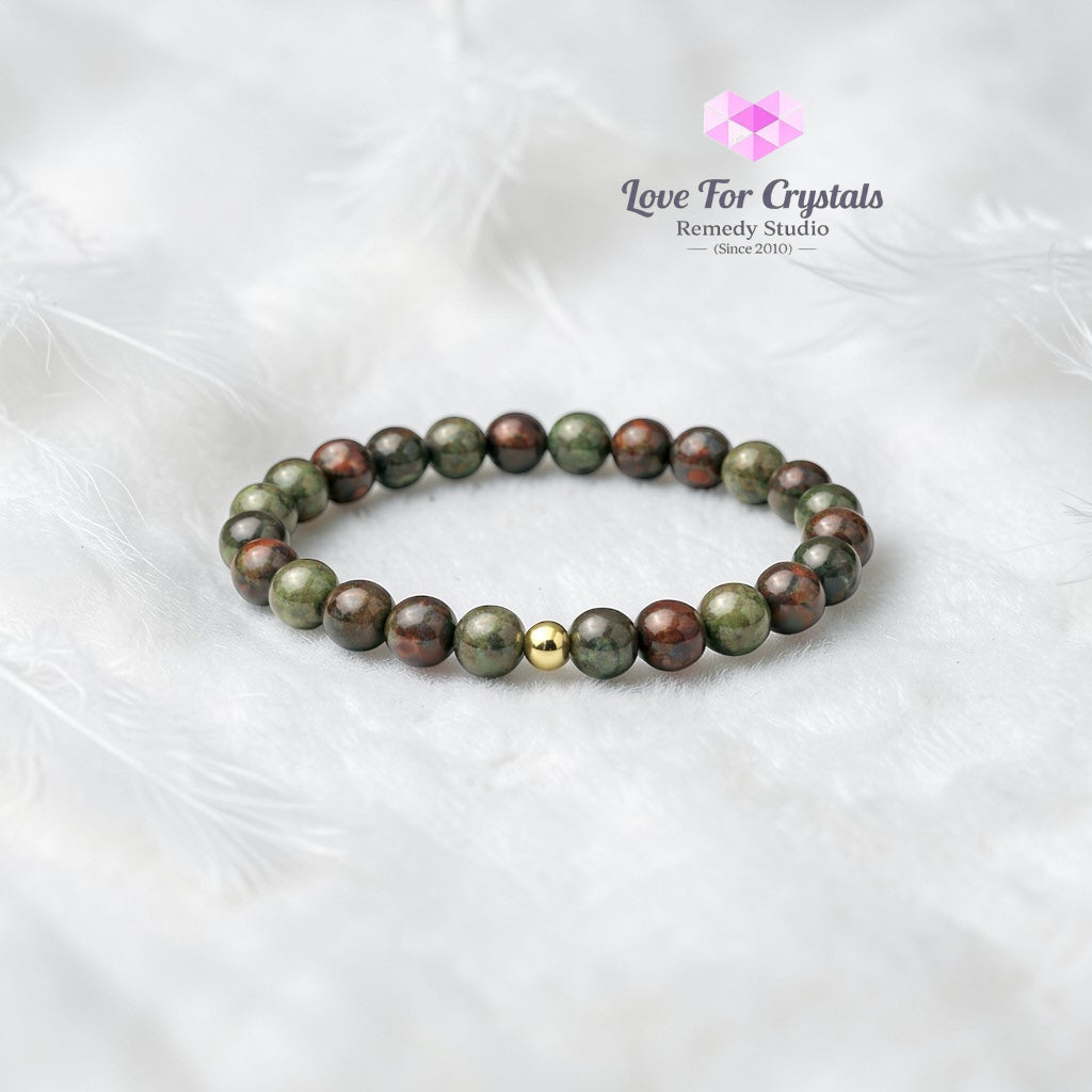 Dragon Bloodstone Courage & Determination 6mm Bracelet with 14k gold filled bead Bracelets & Bangles