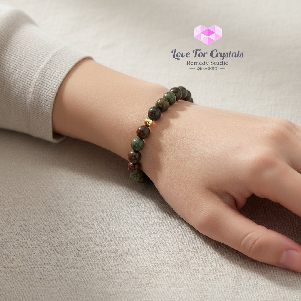 Dragon Bloodstone Courage & Determination 6mm Bracelet with 14k gold filled bead Bracelets & Bangles