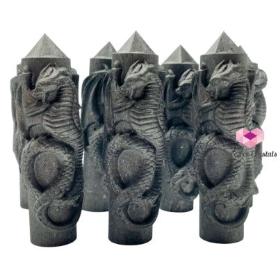 Dragon-carved Shungite Tower (100mm) Russia (Protection) Per Piece 100mm Crystal Tower