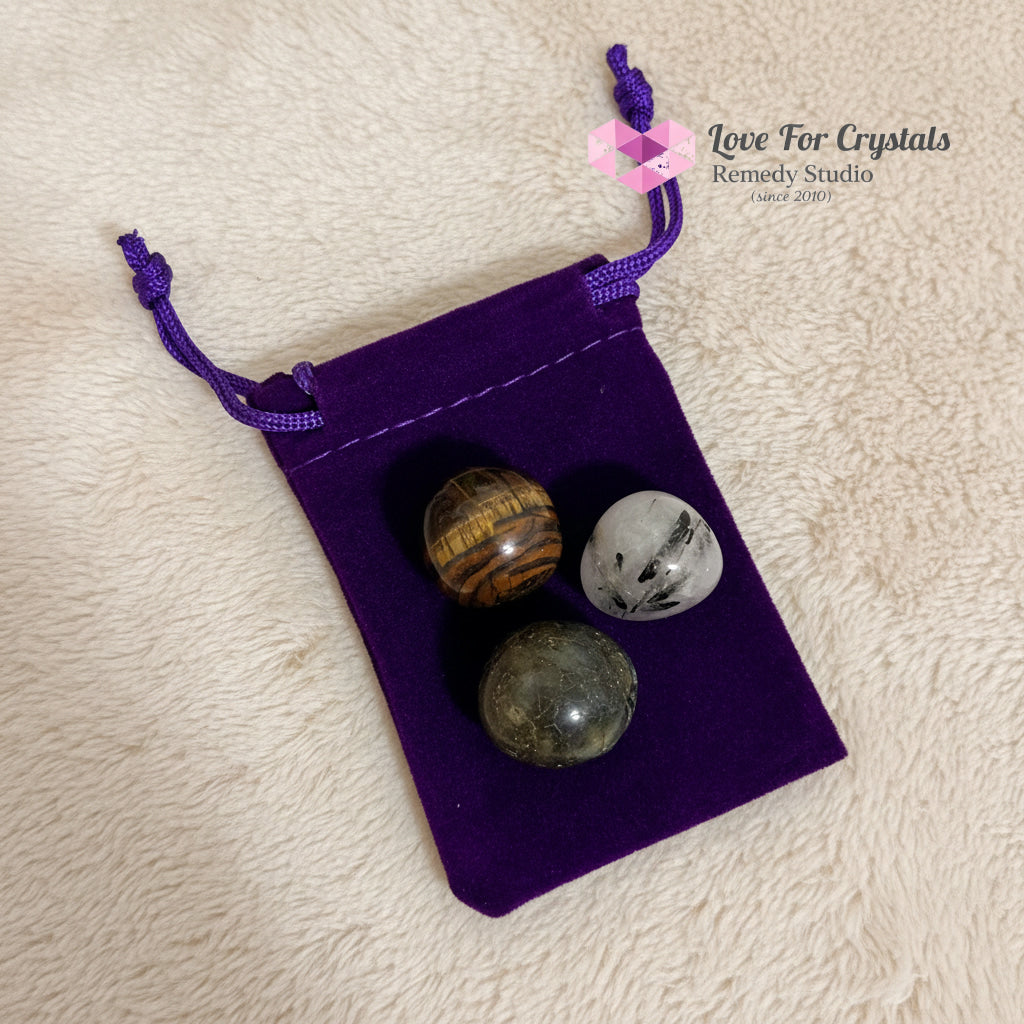 Elite Protection & Cleansing Pocket Stone Set (Trio Stones 15-20mm) Random Set (Trio stones 15-20 mm) Crystal set