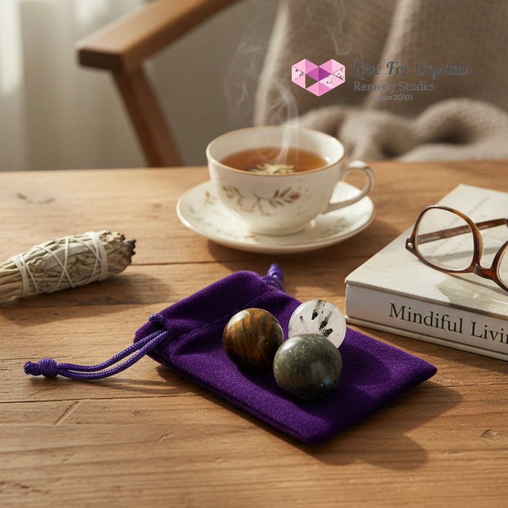 Elite Protection & Cleansing Pocket Stone Set (Trio Stones 15-20mm) Random Set (Trio stones 15-20 mm) Crystal set