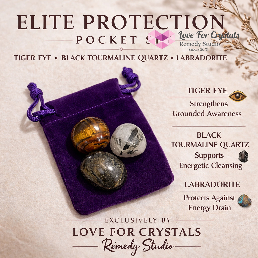 Elite Protection & Cleansing Pocket Stone Set (Tiger’s Eye Tourmalinated Quartz Lqbradorite)Encoded & Attuned Random
