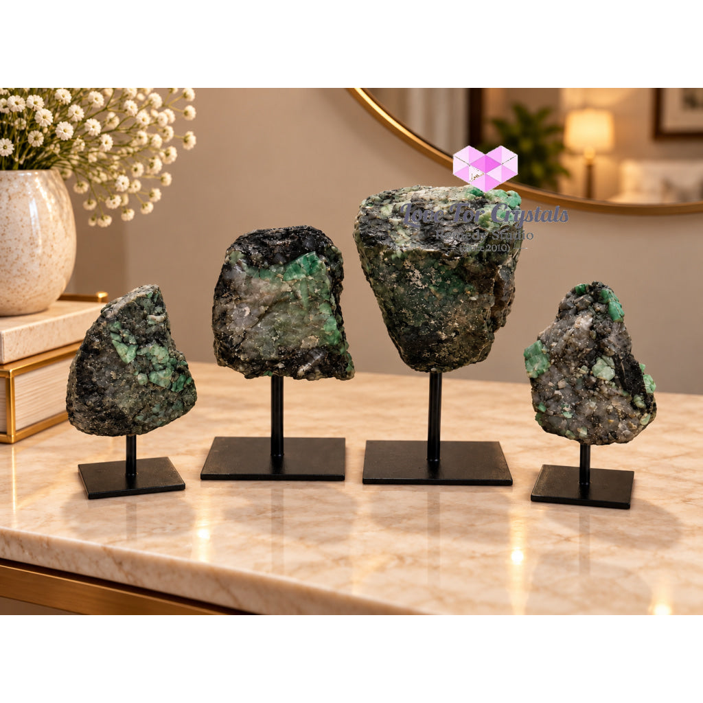Emerald Raw Mounted on Black Metal Stand (Brazil) Luck Anchor