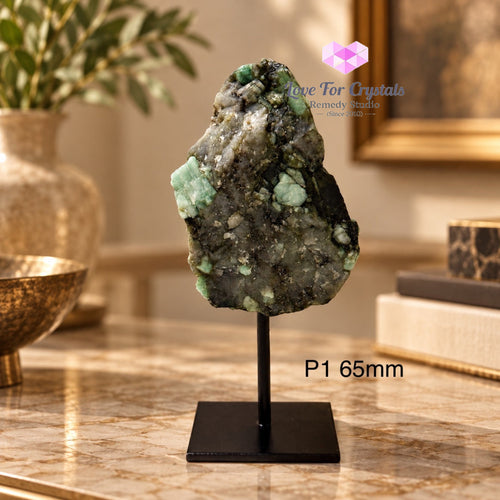 Emerald Raw Mounted on Black Metal Stand (Brazil) Luck Anchor - P1 65mm