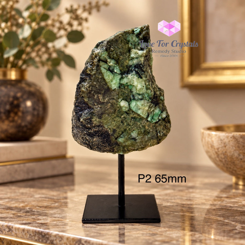 Emerald Raw Mounted on Black Metal Stand (Brazil) Luck Anchor - P2 65mm