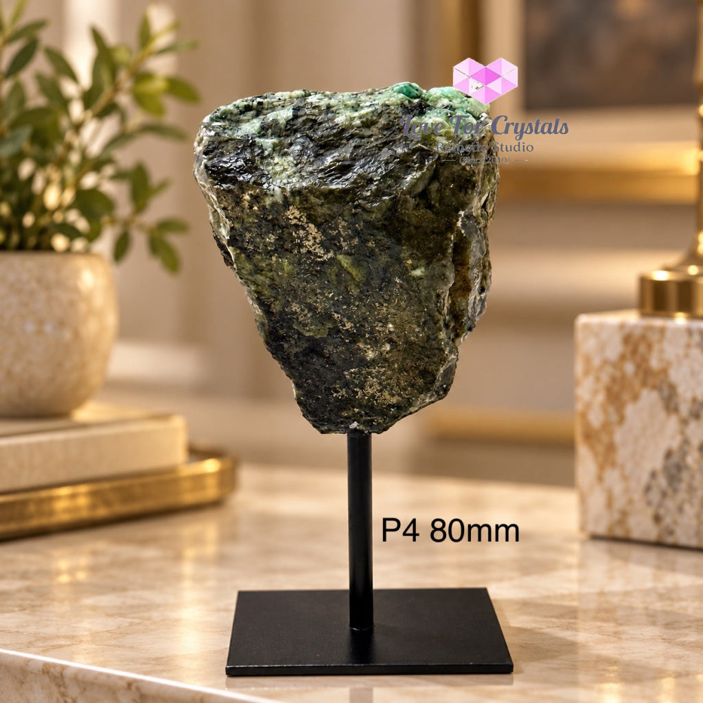 Emerald Raw Mounted on Black Metal Stand (Brazil) Luck Anchor - P4 80mm