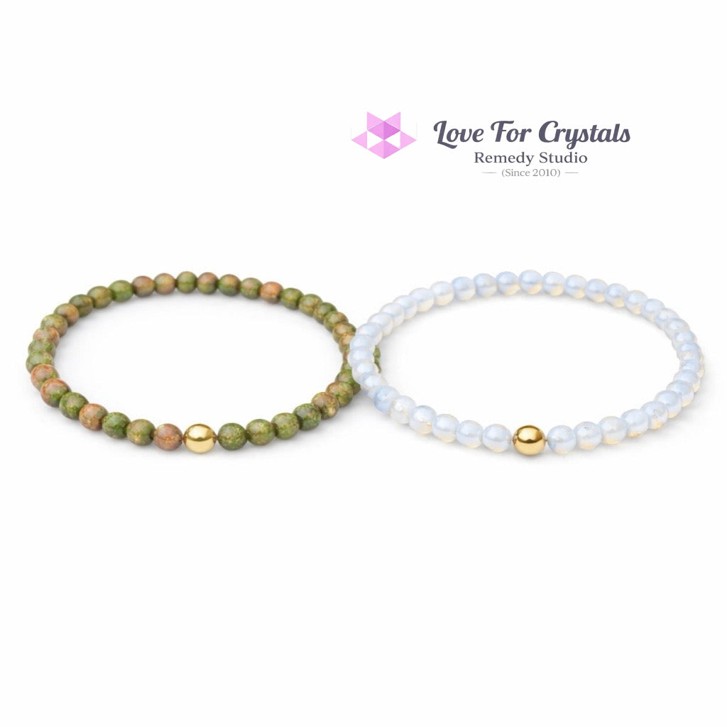 Emotional Renewal Duo Bracelet Set (4mm Unakite & Opalite) Encoded & Attuned