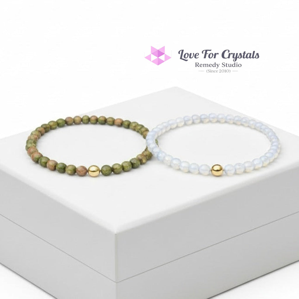 Emotional Renewal Duo Bracelet Set (4mm Unakite & Opalite) Encoded & Attuned
