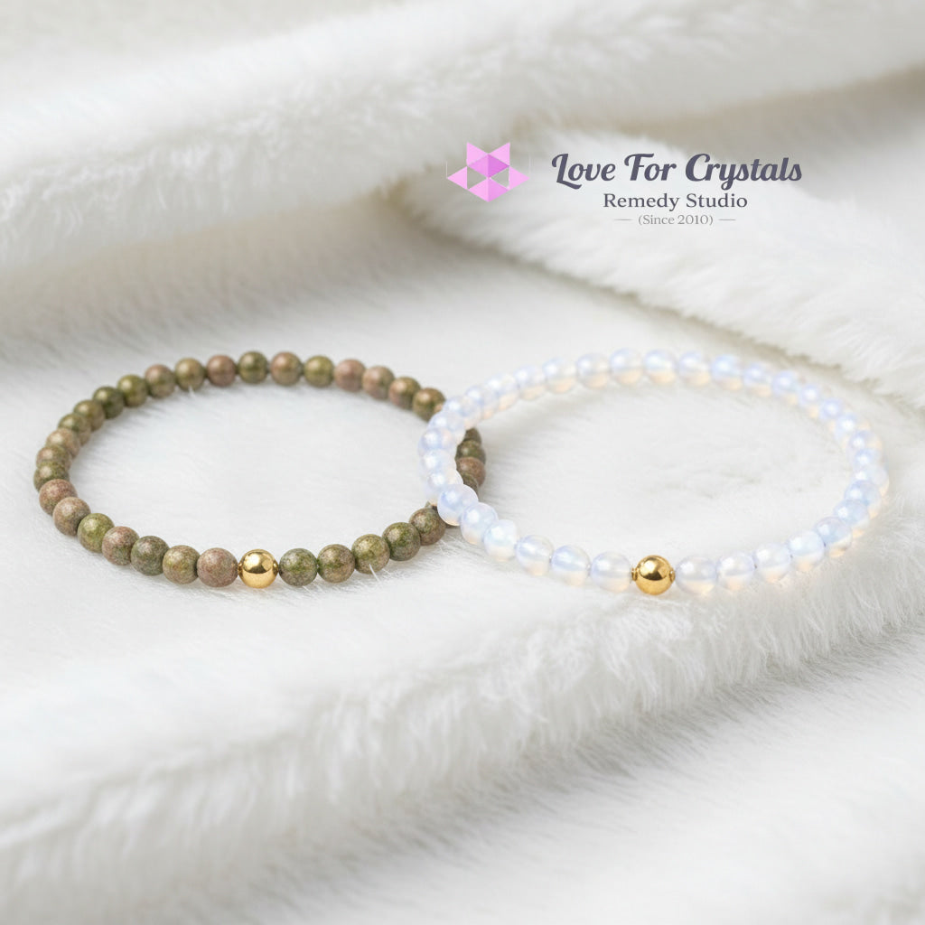 Emotional Renewal Duo Bracelet Set (4mm Unakite & Opalite) Encoded & Attuned