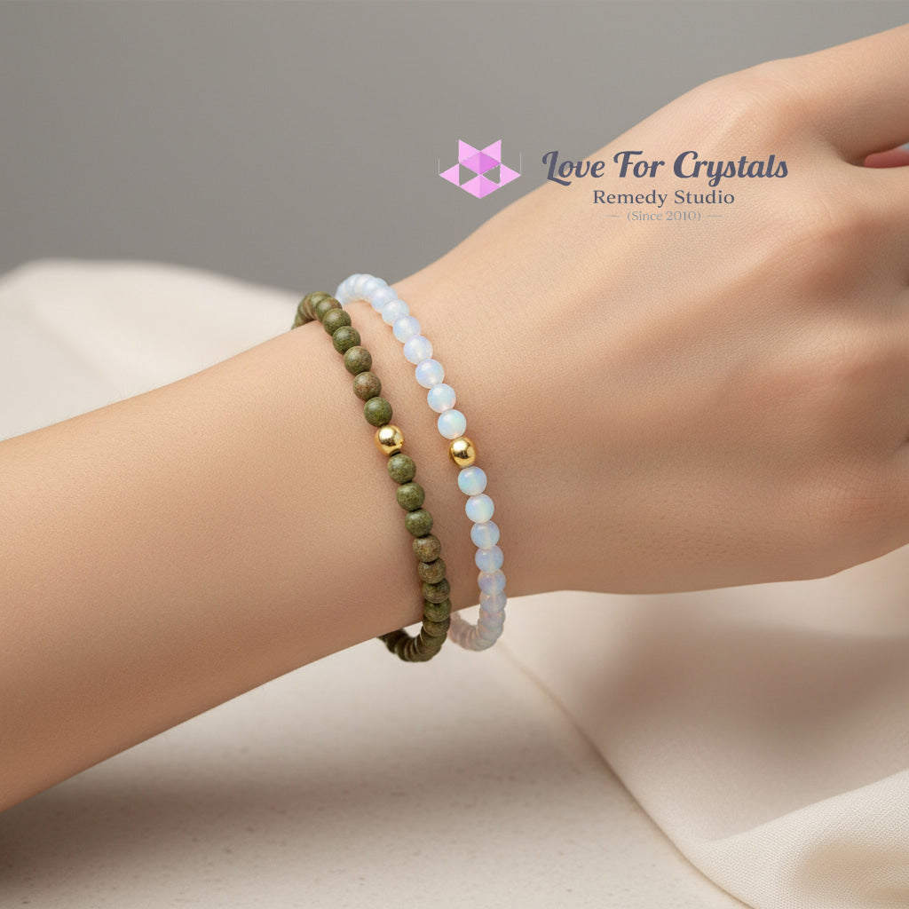 Emotional Renewal Duo Bracelet Set (4mm Unakite & Opalite) Encoded & Attuned