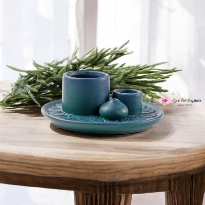 Encoded Sacred Ceramic Dish Sets 13cmx5cm (Lightline Essentials) Holder Blue Incense