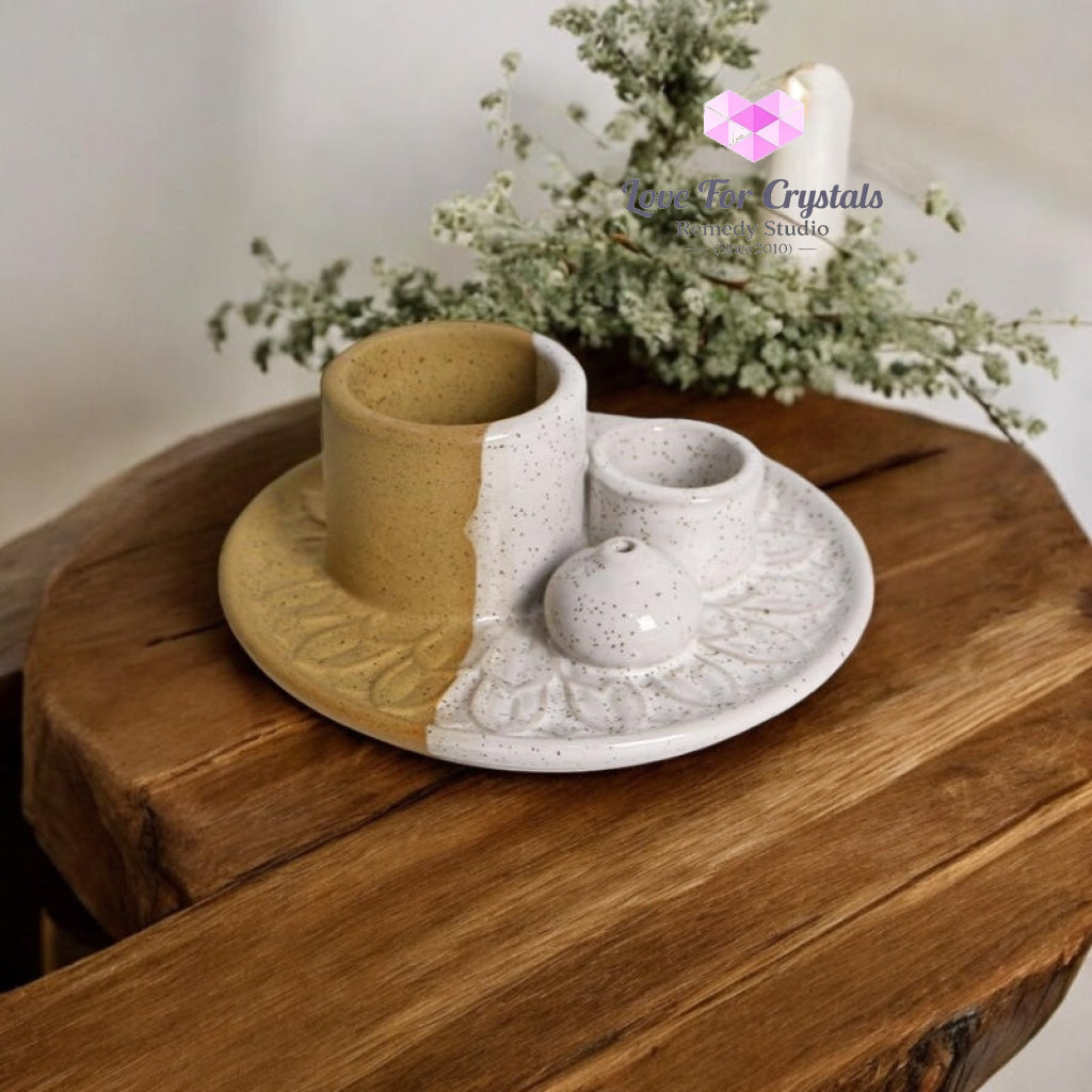 Encoded Sacred Ceramic Dish Sets 13cmx5cm (Lightline Essentials) Holder Two-Tone Incense