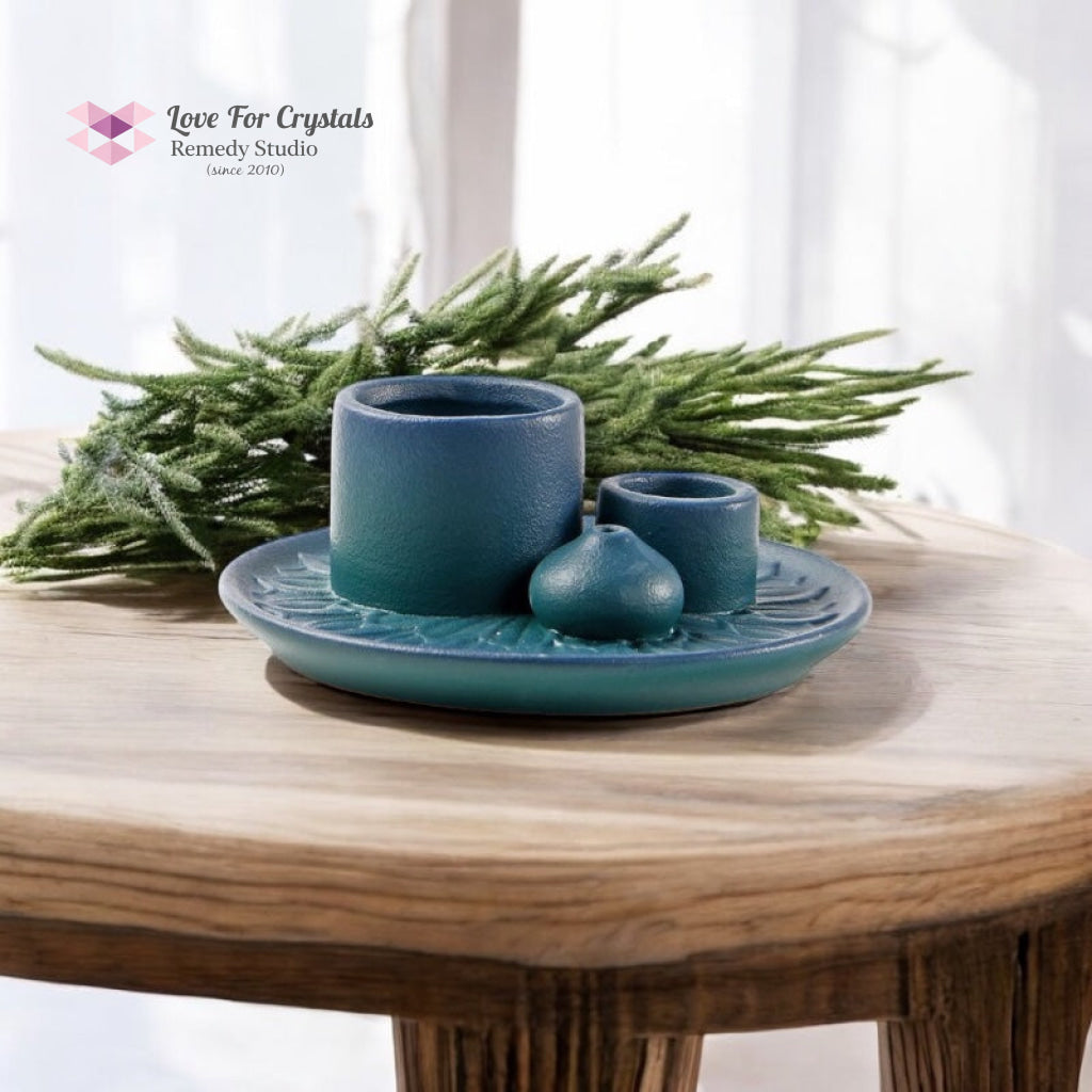 Encoded Sacred Ceramic Dish Sets 13cmx5cm (Lightline Essentials) Holder Blue Incense