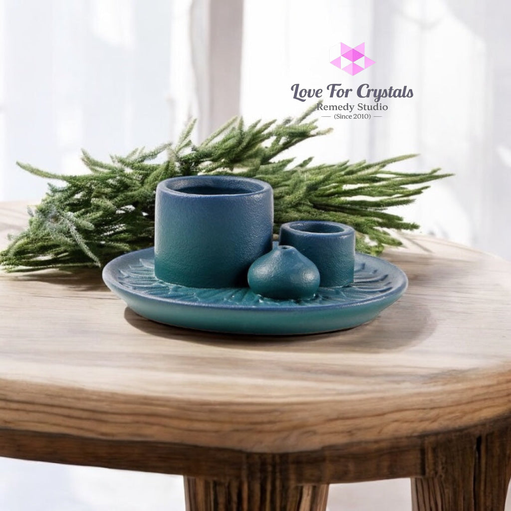 Encoded Sacred Ceramic Dish Sets 13cmx5cm (Lightline Essentials) Holder Blue Incense