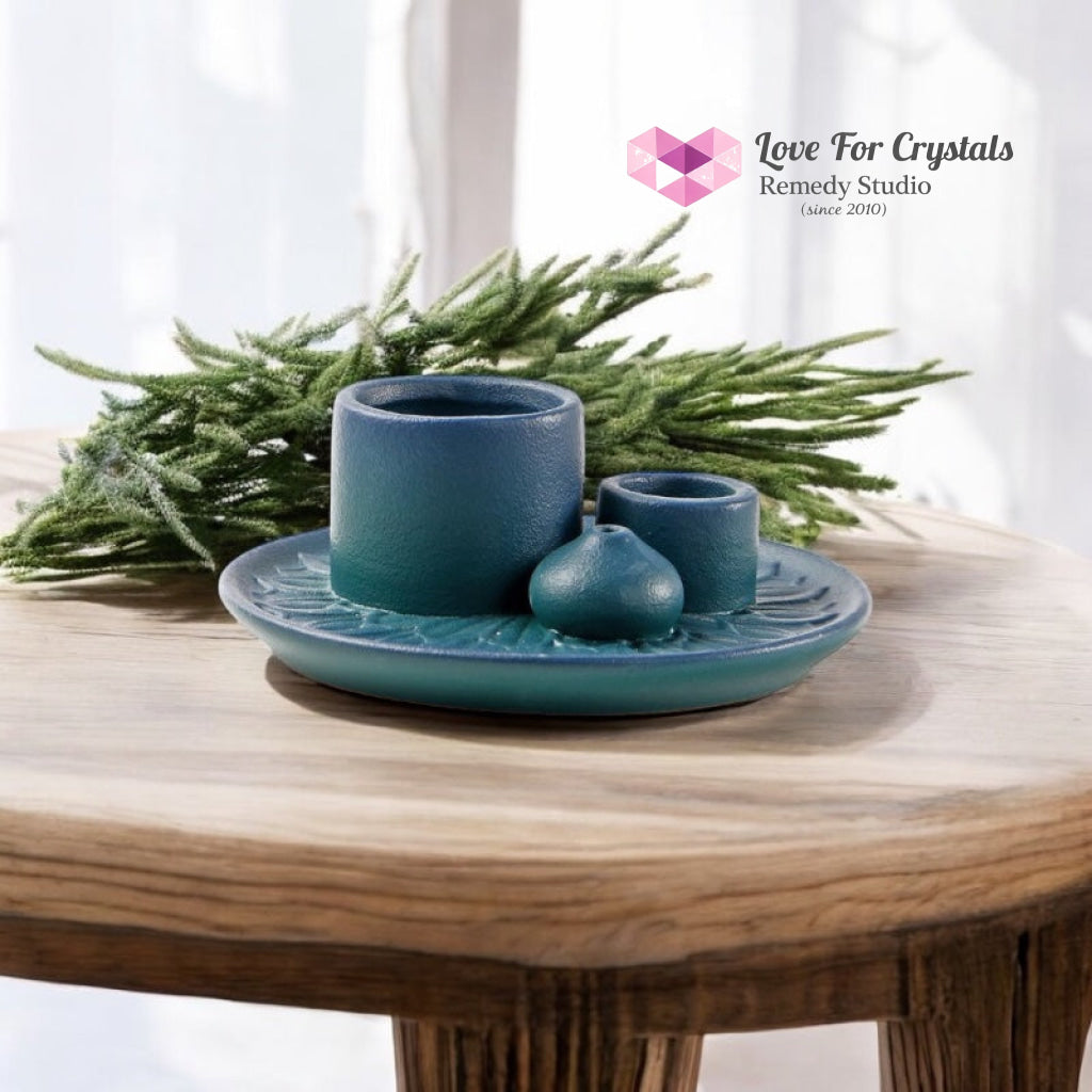 Encoded Sacred Ceramic Dish Sets 13cmx5cm (Lightline Essentials) Holder Blue Incense