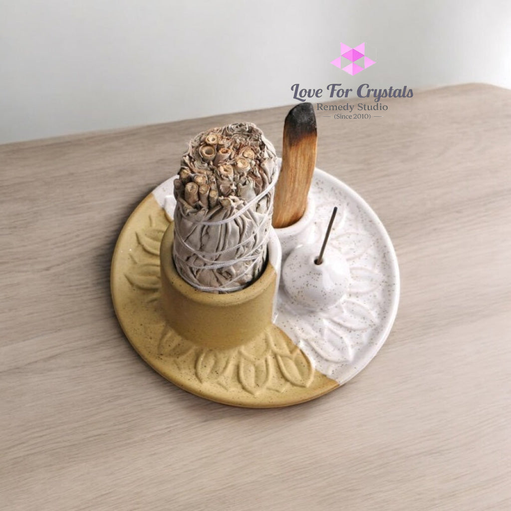 Encoded Sacred Ceramic Dish Sets 13cmx5cm (Lightline Essentials) Holder Incense