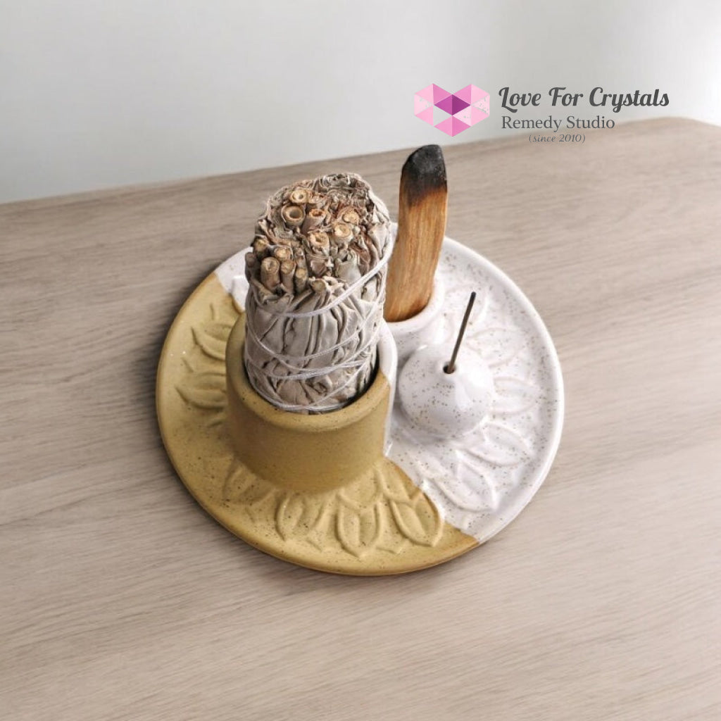 Encoded Sacred Ceramic Dish Sets 13cmx5cm (Lightline Essentials) Holder Incense