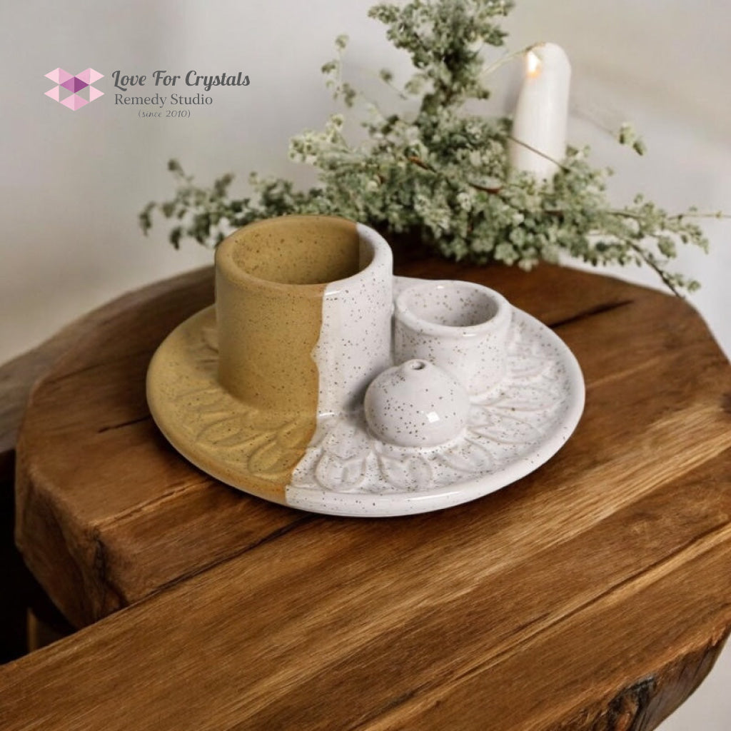 Encoded Sacred Ceramic Dish Sets 13cmx5cm (Lightline Essentials) Holder Two-Tone Incense