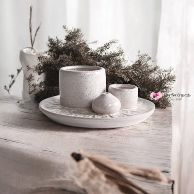 Encoded Sacred Ceramic Dish Sets 13cmx5cm (Lightline Essentials) Holder White Incense