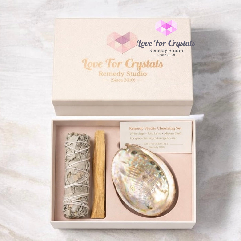 ENERGY CLEANSE SET (White Sage Palo Santo Abalone Shell) Box Set Crystal set