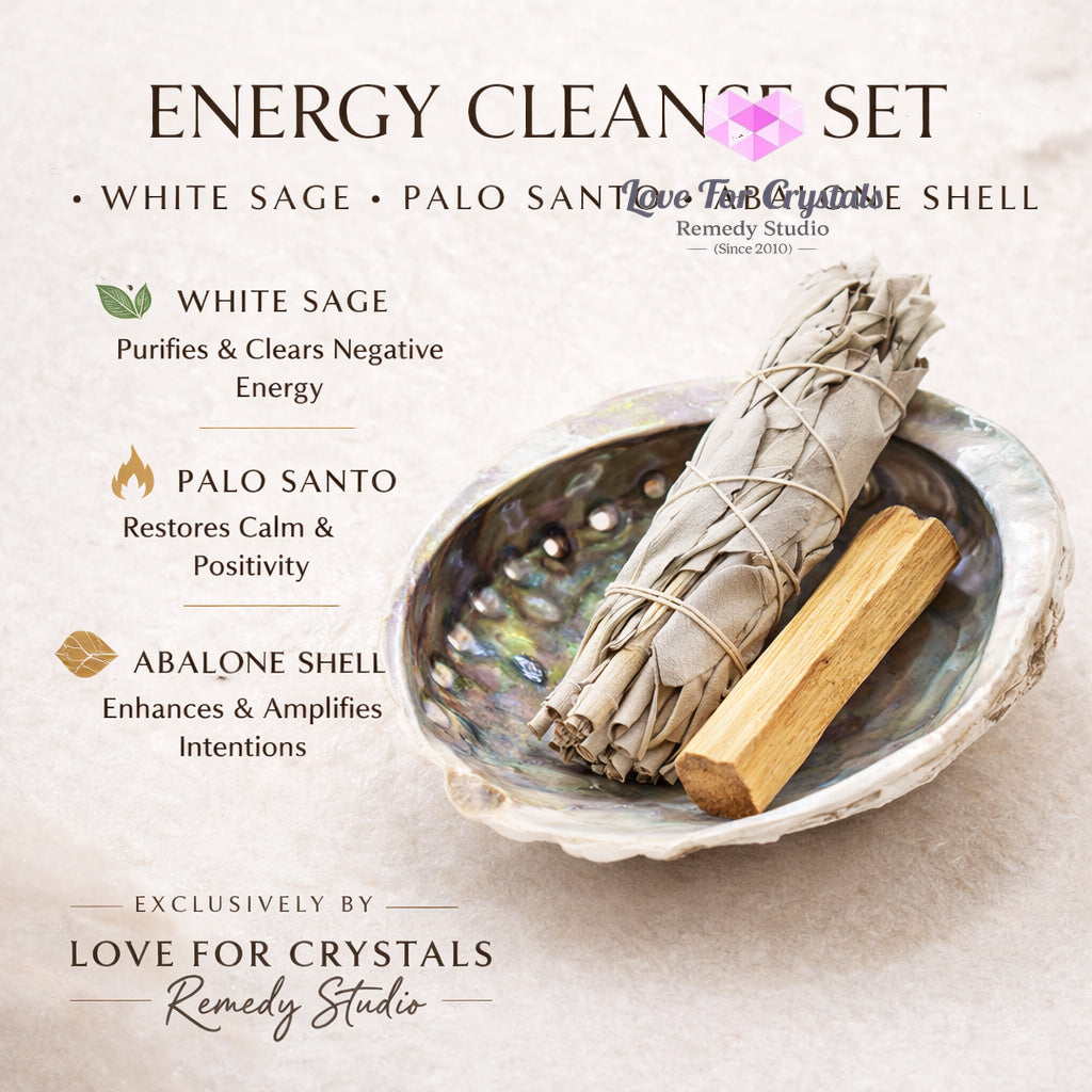 ENERGY CLEANSE SET (White Sage Palo Santo Abalone Shell) Box Set Crystal set