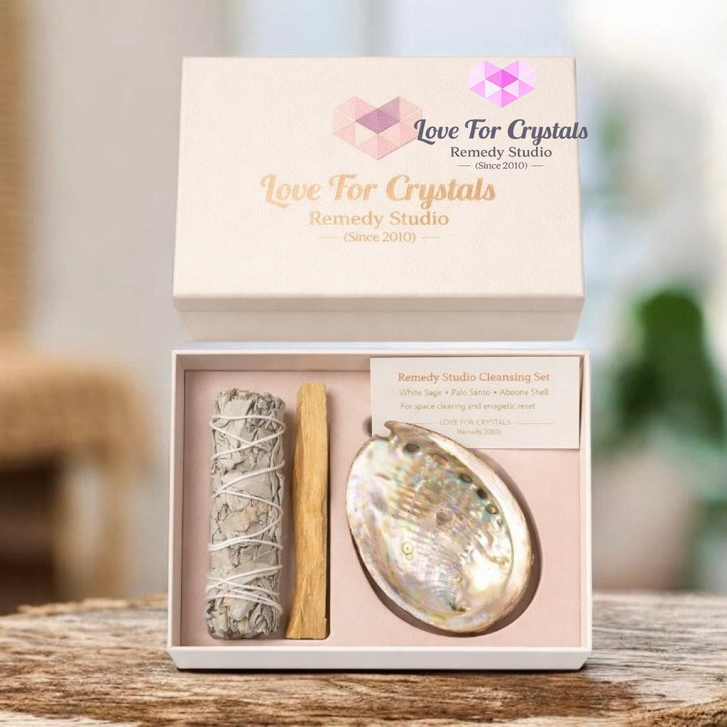 ENERGY CLEANSE SET (White Sage Palo Santo Abalone Shell) Box Set Crystal set