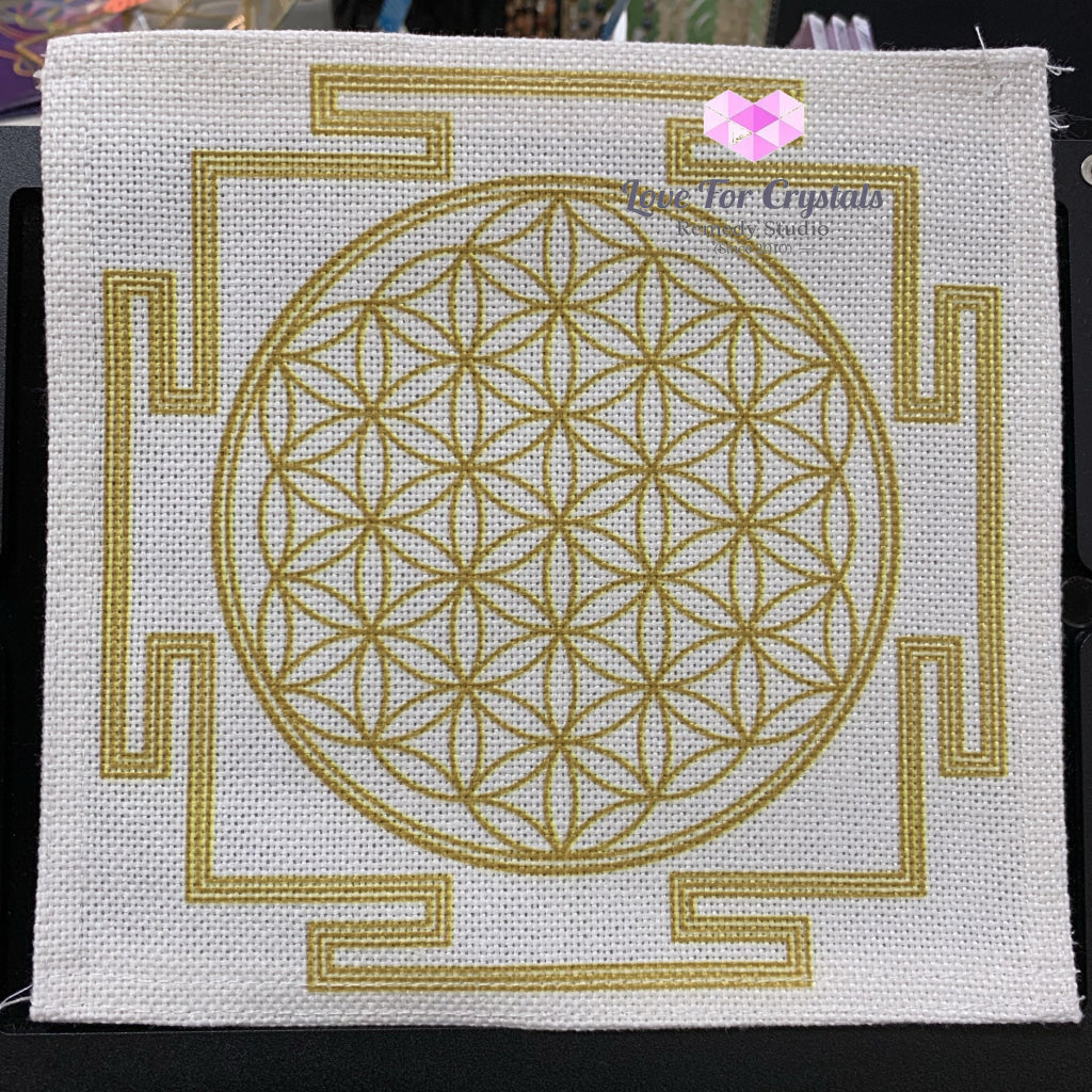 Flower Of Life/metatrons Cube Grid Cloth (45Cm Square) Life On Cream Canvas (20Cm) Metaphysical Tool