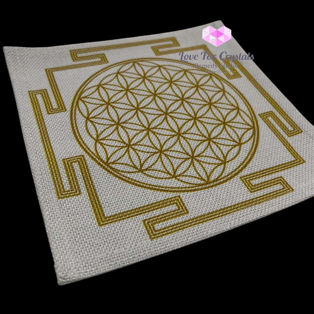 Flower of Life Grid Cloth - Sacred Geometry Flower of Life on Cream Canvas (20cm) Metaphysical tool