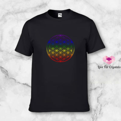 Flower of Life (Sacred Geometry Series) by Fort M Treasures Rainbow on Black / M