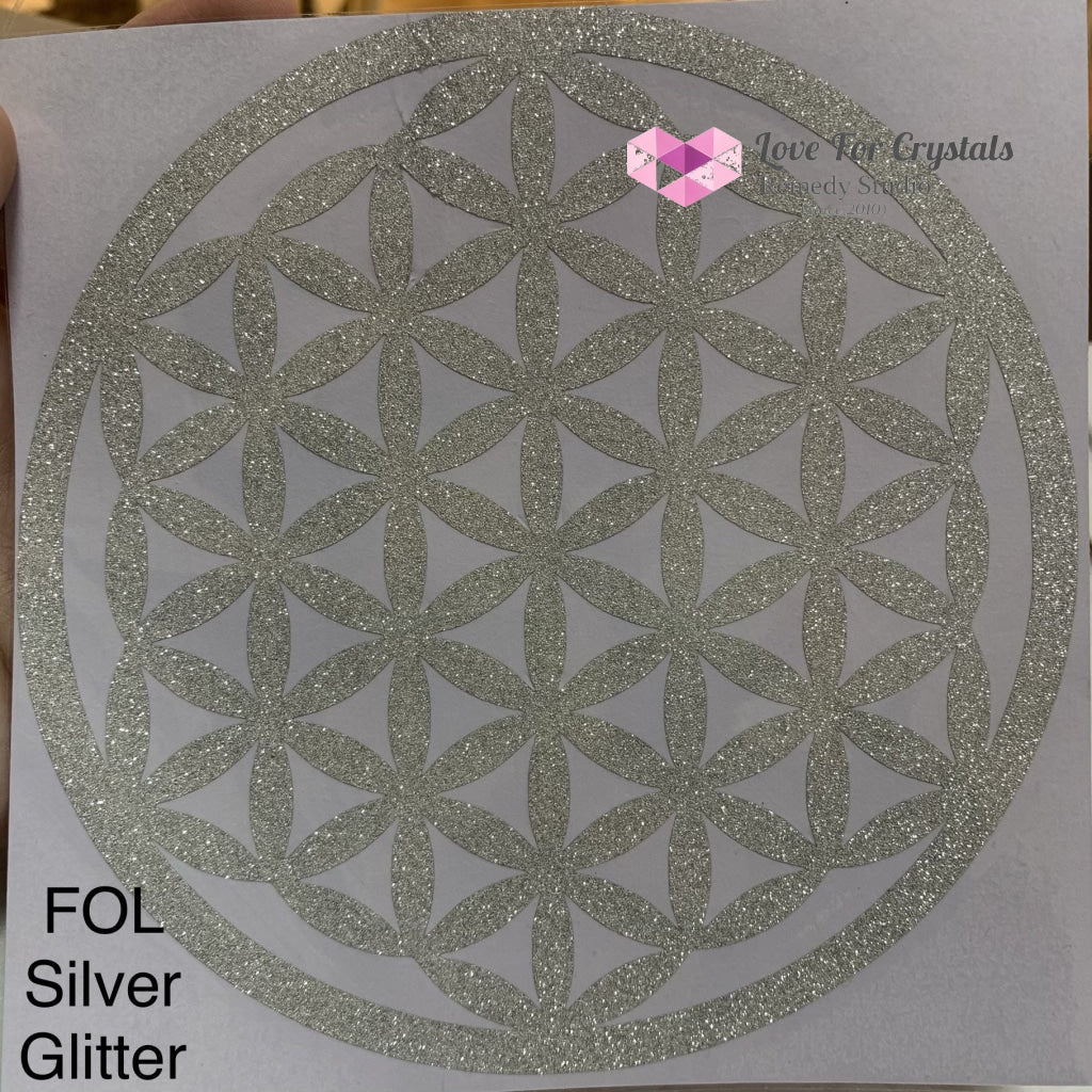 Flower Of Life/ Sri Yantra Vinyl Sticker 14.5Cm Life Silver Glitter Metaphysical Tool