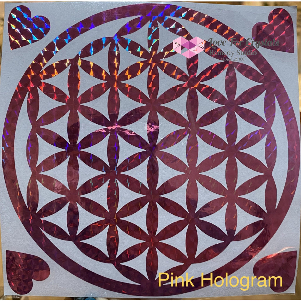 Flower Of Life/ Sri Yantra Vinyl Sticker 14.5Cm Life Pink Hologram With Hearts Metaphysical Tool