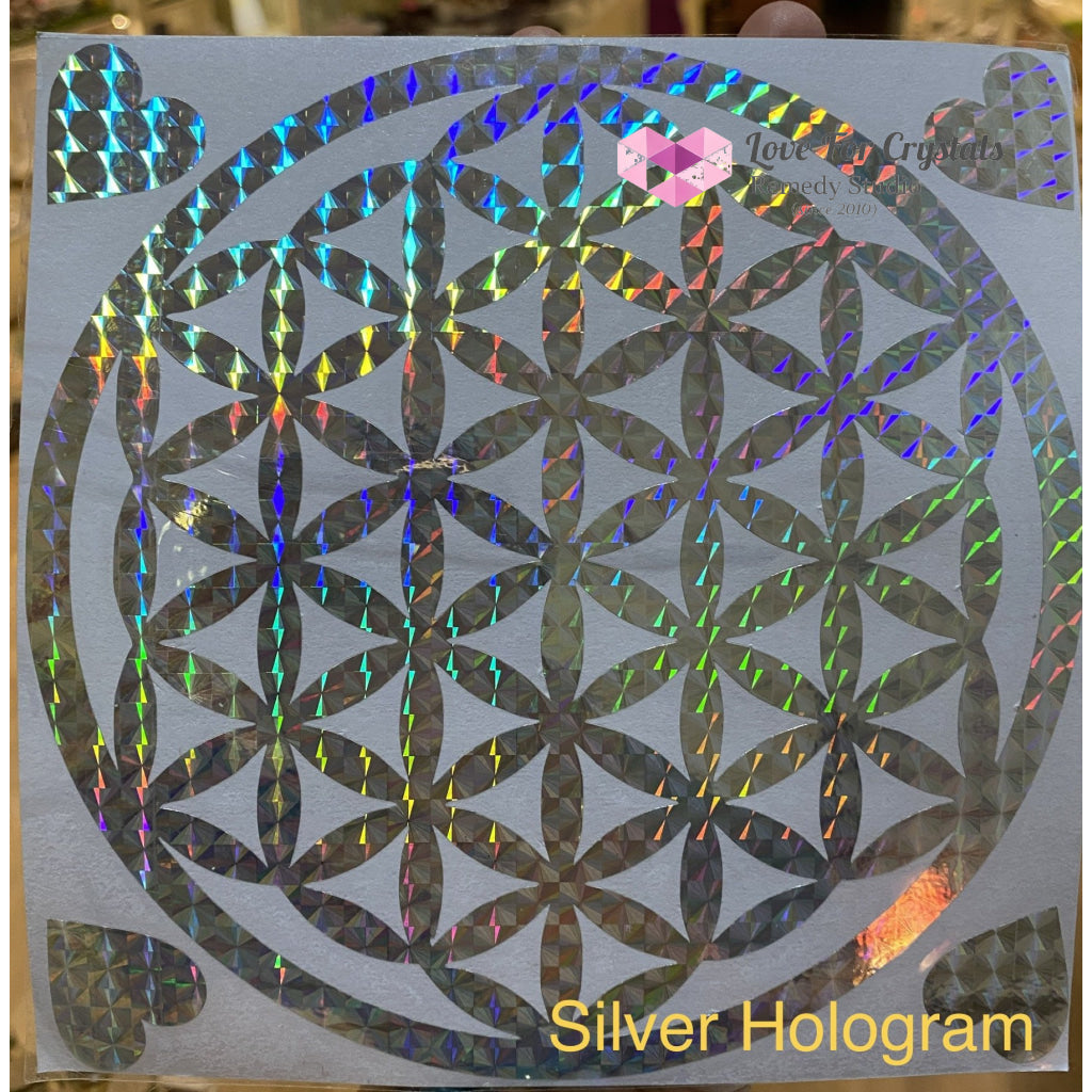 Flower Of Life/ Sri Yantra Vinyl Sticker 14.5Cm Life Silver Hologram Metaphysical Tool