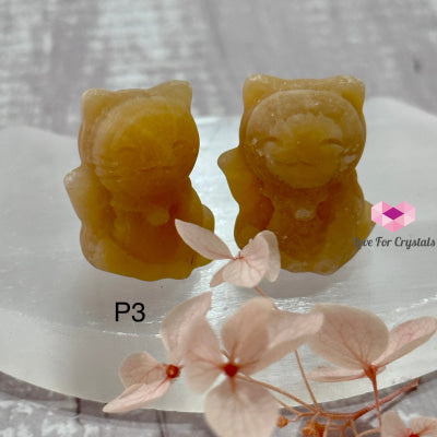 Fortune Cat Crystal (30Mm) 1 Per Pair Photo 3 (Yellow Jade)