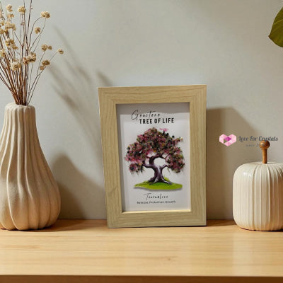 Gemstone Chips Tree of Life Frame 18cm x13cm(Pre-coded & activated) Pink/Red Tourmaline Frame