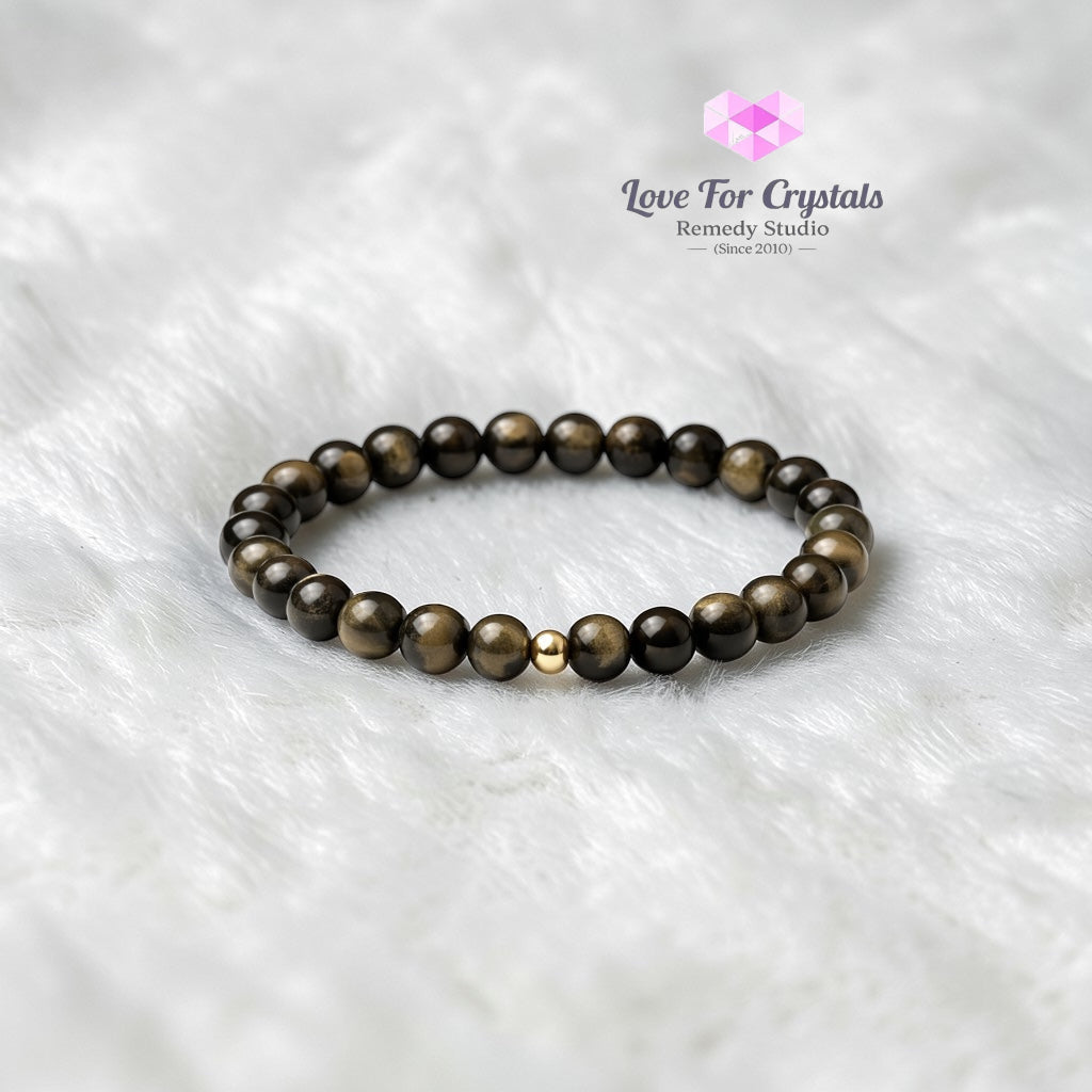 Gold Sheen Obsidian Clear Insight 6mm Bracelet with 14k gold filled bead Bracelets & Bangles