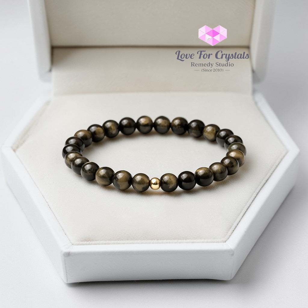 Gold Sheen Obsidian Clear Insight 6mm Bracelet with 14k gold filled bead Bracelets & Bangles