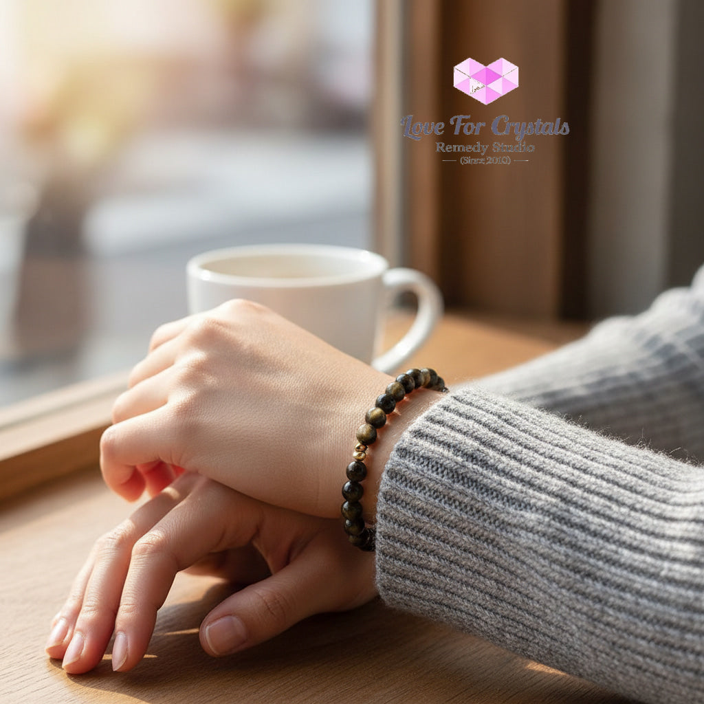 Gold Sheen Obsidian Clear Insight 6mm Bracelet with 14k gold filled bead Bracelets & Bangles