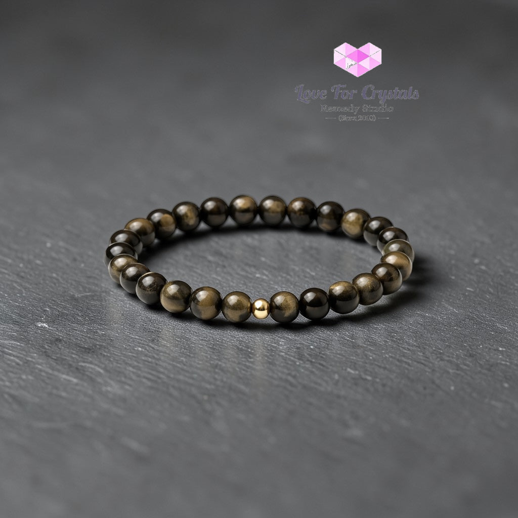 Gold Sheen Obsidian Clear Insight 6mm Bracelet with 14k gold filled bead Bracelets & Bangles