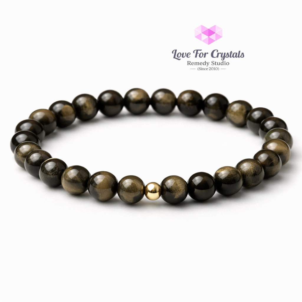 Gold Sheen Obsidian Clear Insight 6mm Bracelet with 14k gold filled bead Bracelets & Bangles