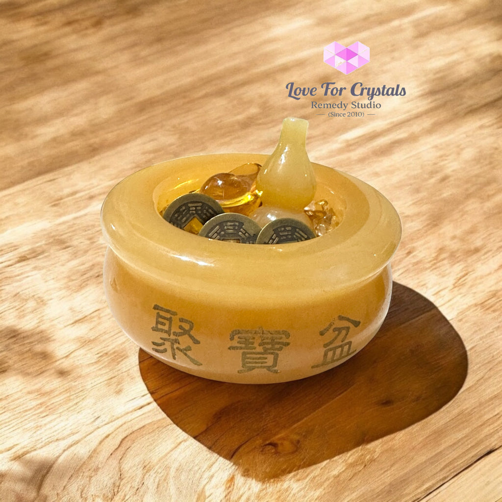 Golden Fortune Bowl Set (with Wu Lou Ingot Lucky Coins & High Grade Citrine Chips) Pre-coded & Activated by Audrey