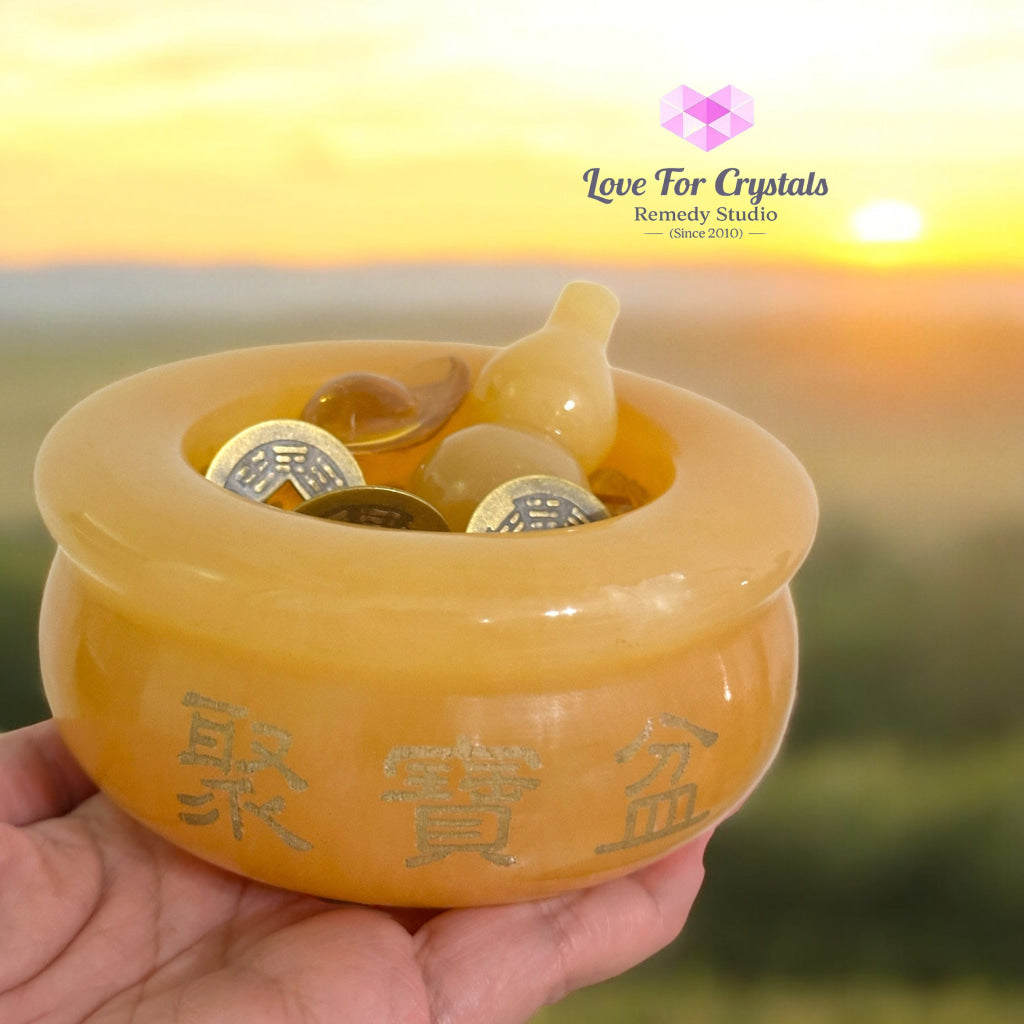 Golden Fortune Bowl Set (with Wu Lou Ingot Lucky Coins & High Grade Citrine Chips) Pre-coded & Activated by Audrey