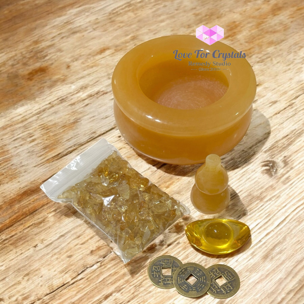 Golden Fortune Bowl Set (with Wu Lou Ingot Lucky Coins & High Grade Citrine Chips) Pre-coded & Activated by Audrey