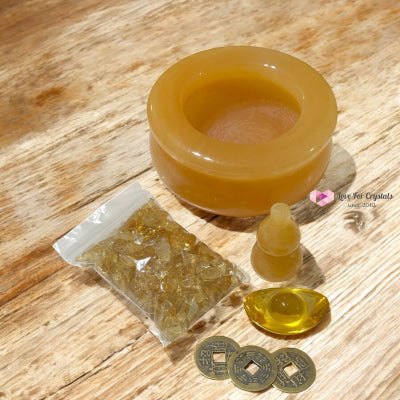 Golden Fortune Bowl Set (with Wu Lou Ingot Lucky Coins & High Grade Citrine Chips) Pre-coded & Activated by Audrey