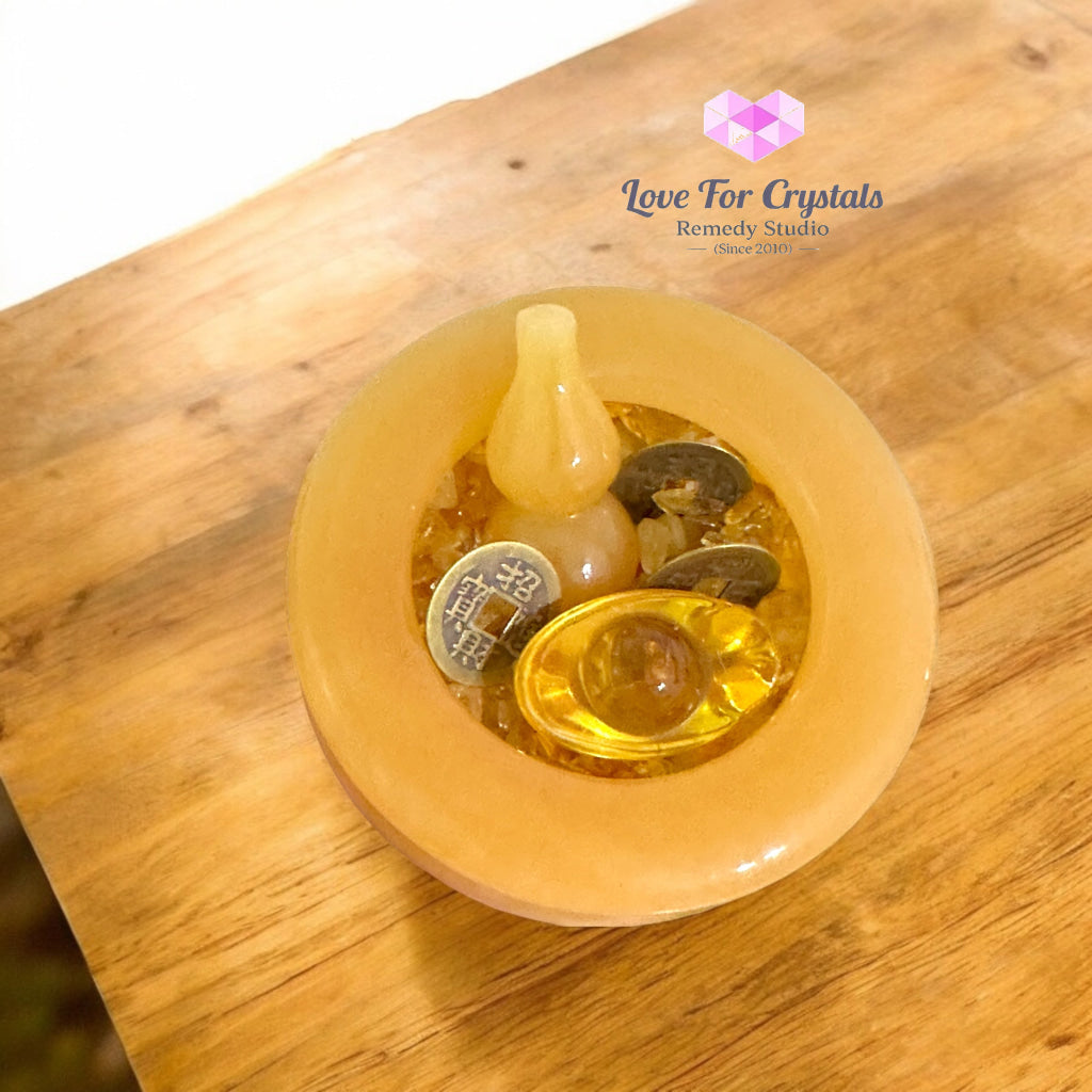 Golden Fortune Bowl Set (with Wu Lou Ingot Lucky Coins & High Grade Citrine Chips) Pre-coded & Activated by Audrey