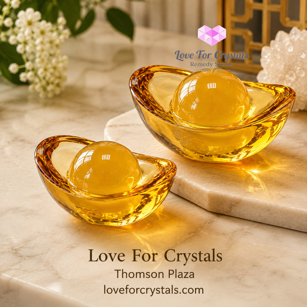 Golden Glass Ingot 4cm & 5cm (Fortune & Wealth) - Luck
