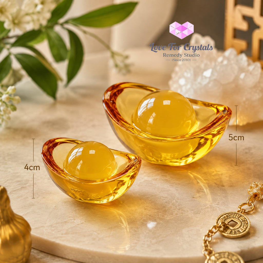 Golden Glass Ingot 4cm & 5cm (Fortune & Wealth) - Luck