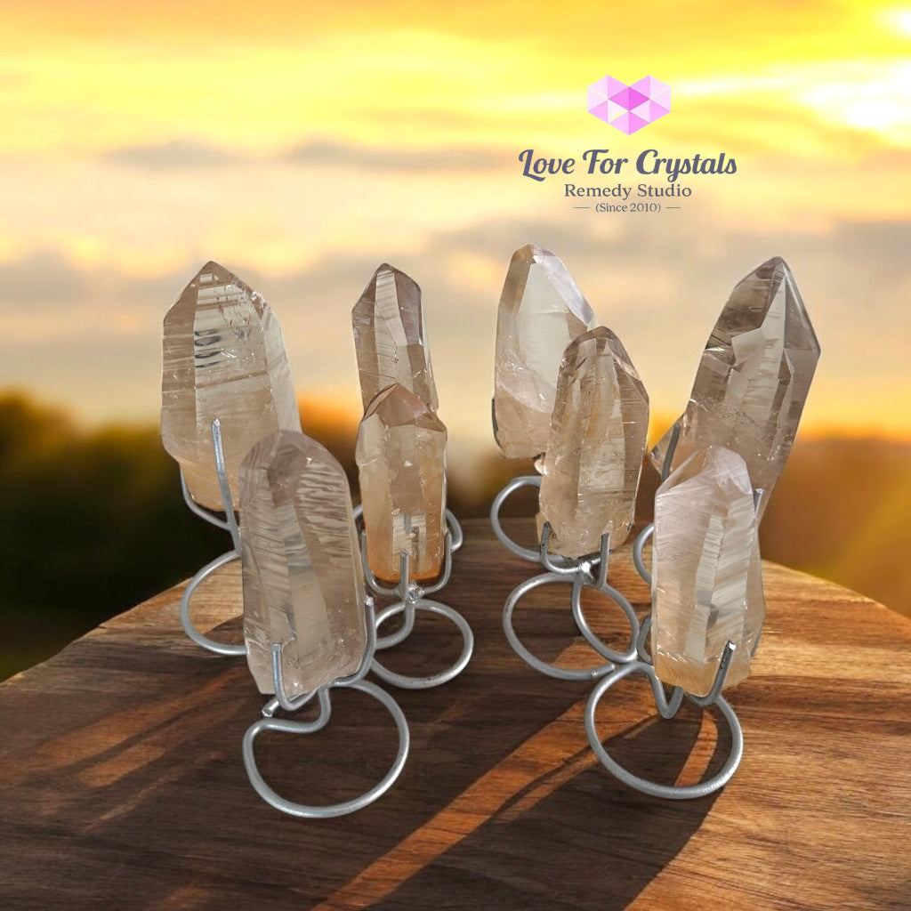 Golden Lemurian Raw Points with Stand – Brazil Encoded Light Tool AAA Grade Lemurian Seed